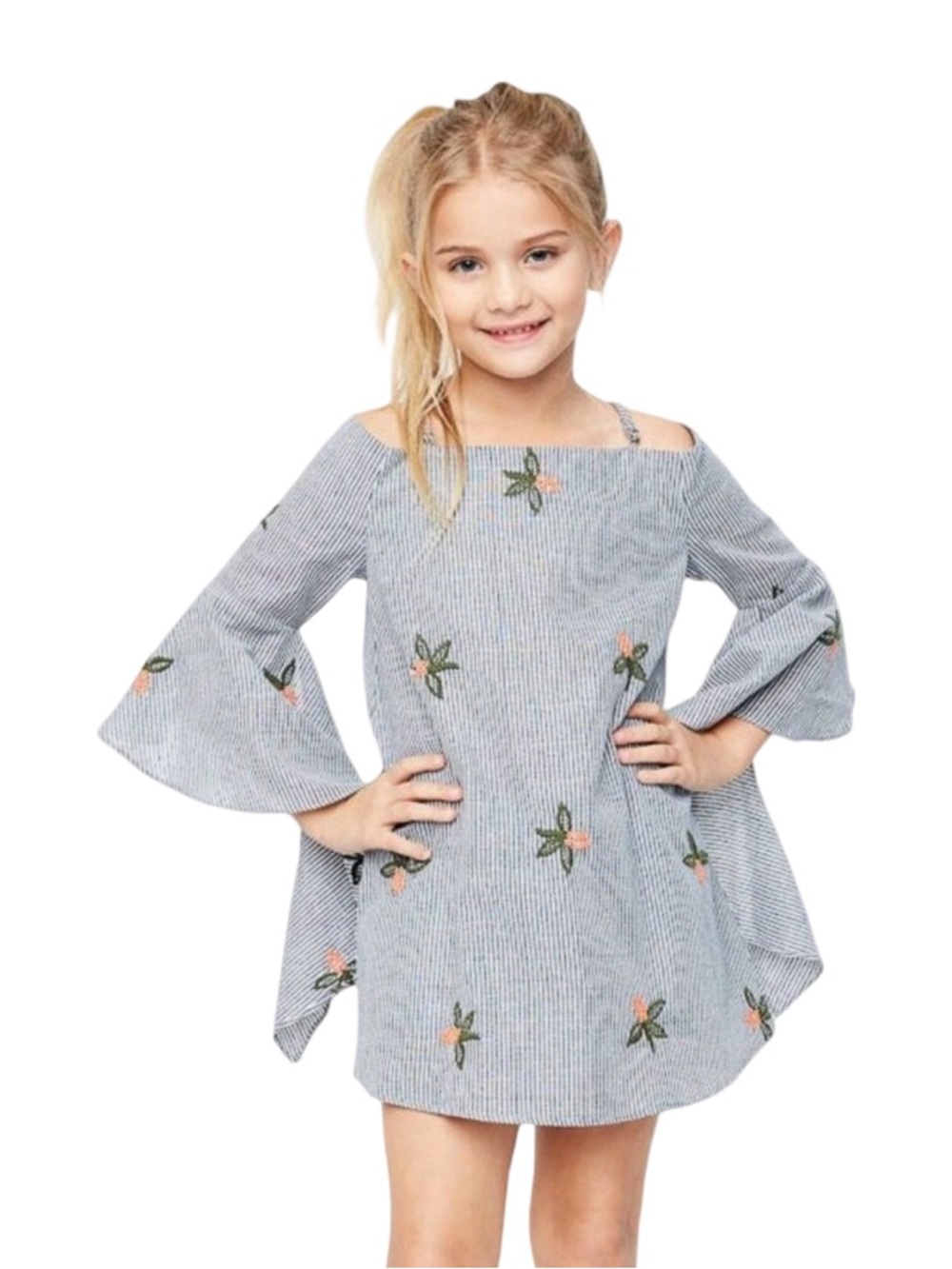 Hayden girls Floral Cold Shoulder Dress - Size 13/14 - Denim